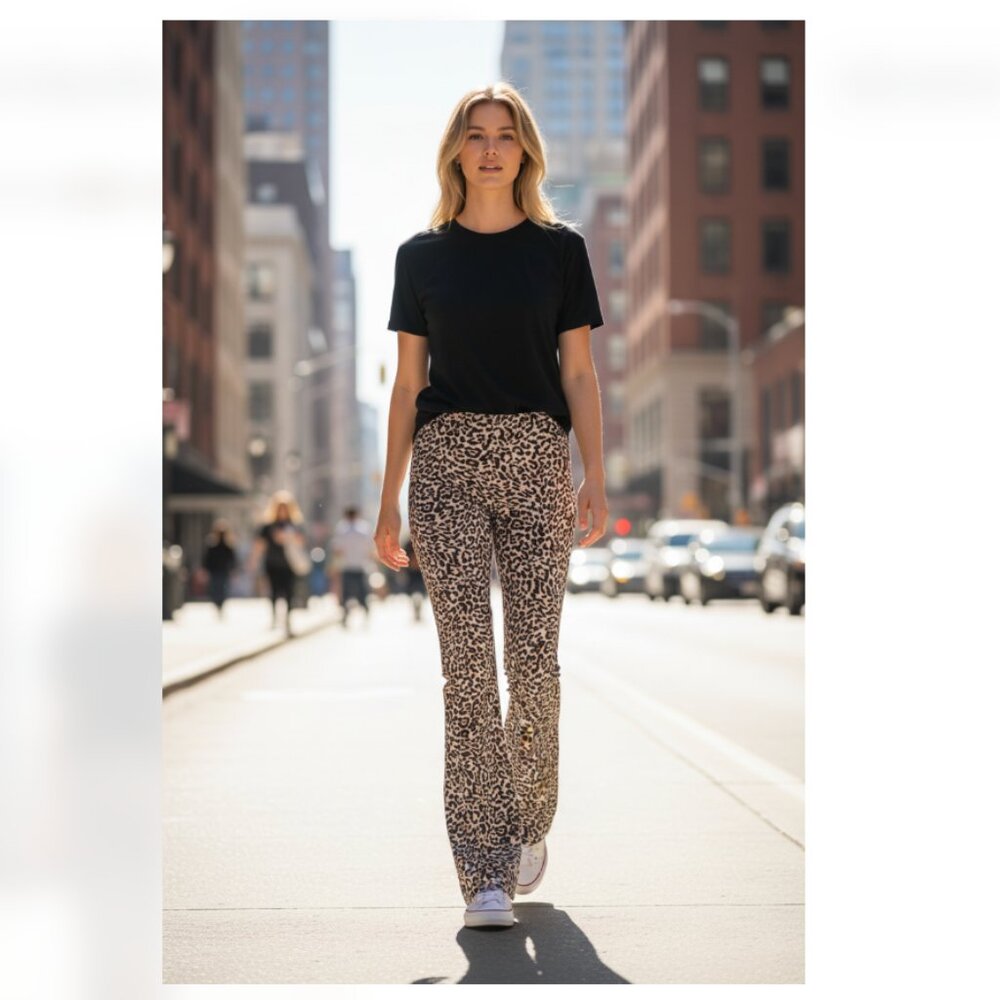 NWT ZARA Leopard Print High Waisted Ottoman Slit Leggings Large